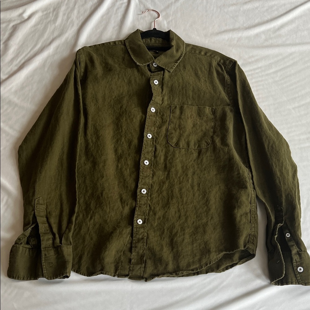 Classic Olive Linen Button-Down Shirt for Men